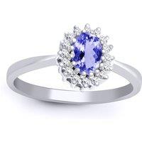 Jewelco London Women's 9ct White Gold Diamond Tanzanite Classic Royal Cluster Ring 9mm in Silver | Size: O