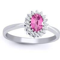 Jewelco London Women's 9ct White Gold Diamond Pink Sapphire Royal Cluster Ring 9mm in Silver | Size: Large