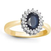 Jewelco London Women's 9ct Gold Diamond Blue Sapphire Classic Royal Cluster Ring 11mm | Size: Large
