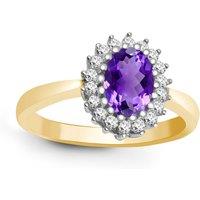 Jewelco London Women's 9ct Gold Diamond Purple Amethyst Classic Royal Cluster Ring 11mm | Size: Medium