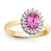 Jewelco London Women's 9ct Gold Diamond Pink Sapphire Classic Royal Cluster Ring 11mm | Size: N