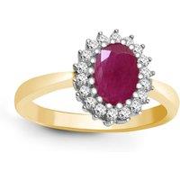 Jewelco London Women's 9ct Gold Diamond Red Ruby Classic Royal Cluster Ring 11mm | Size: Large