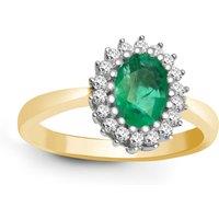 Jewelco London Women's 9ct Gold Diamond Green Emerald Classic Royal Cluster Ring 11mm | Size: Large