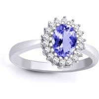 Jewelco London Women's 9ct White Gold Diamond Tanzanite Classic Royal Cluster Ring 11mm in Silver | Size: K