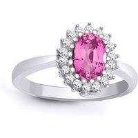 Jewelco London Women's 9ct White Gold Diamond Pink Sapphire Royal Cluster Ring 11mm in Silver | Size: N