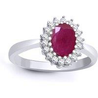 Jewelco London Women's 9ct White Gold Diamond Red Ruby Classic Royal Cluster Ring 11mm in Silver | Size: Large