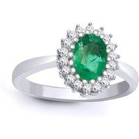 Jewelco London Women's 9ct White Gold Diamond Emerald Classic Royal Cluster Ring 11mm in Silver | Size: Medium
