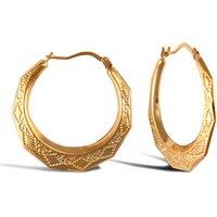 Jewelco London Women's 9ct Gold Diamond Pattern Creole Earrings 29mm