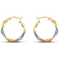 Jewelco London Women's 9ct 2-Colour Gold Ice Glitter Twist 3mm Hoop Earrings 21mm