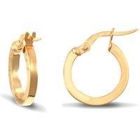 Jewelco London Women's 9ct Gold Square Tube 2mm Hoop Earrings 14mm
