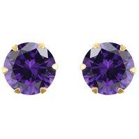 Jewelco London Women's 9ct Gold Purple CZ Solitaire Claw Set Stud Earrings, 6mm 1 Carat