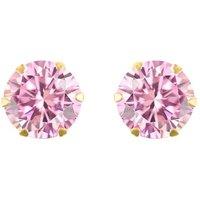 Jewelco London Women's 9ct Gold Pink CZ Solitaire Claw Set Stud Earrings, 6mm 1 Carats
