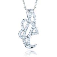 Jewelco London Women's Sterling Silver CZ Coeur-de-Rouleaux Heart Necklace 16>18 inch