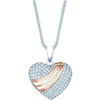 Jewelco London Women's 3 Colour Gold-plated Silver CZ Heart swoosh Necklace 16>18 inch