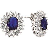 Jewelco London Women's Silver Blue Oval CZ Royal Lady Di Cluster Stud Earrings