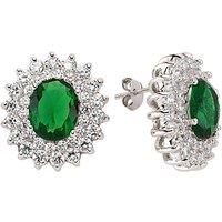 Jewelco London Women's Silver Green Oval CZ Royal Cluster Stud Earrings