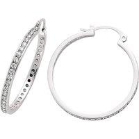 Jewelco London Women's Silver CZ Channel Eternity Hoop Earrings 34mm