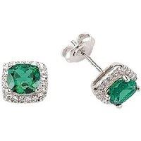 Jewelco London Women's Silver Green Cushion CZ Halo Cluster Stud Earrings