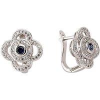 Jewelco London Women's Silver Blue & White CZ Clover Halo Hoop Earrings mm