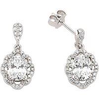 Jewelco London Women's Silver Oval CZ Floral Halo Drop Earrings