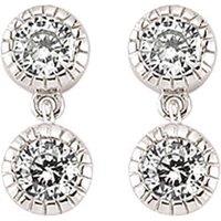 Jewelco London Women's Silver CZ Twin Drop Stud Earrings
