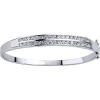 Jewelco London Women's Silver CZ 2 Row Eternity Bangle Bracelet 6mm