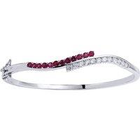 Jewelco London Women's Silver Pink CZ Eternity Wave Bangle Bracelet