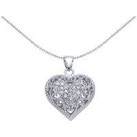 Jewelco London Women's Silver CZ Floral Love Heart Pendant Necklace 18 inch