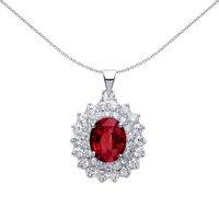 Jewelco London Women's Silver Red Oval CZ Royal Cluster Pendant Necklace 18 inch