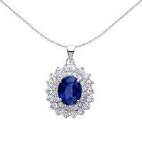 Jewelco London Women's Silver Blue Oval CZ Lady Di Pendant Necklace 18 inch
