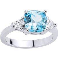 Jewelco London Women's Silver Light Blue Triangle Cushion CZ Shoulder-Set Ring | Size: Q