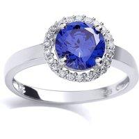 Jewelco London Women's Silver Purple CZ Halo 4 Claw Solitaire Engagement Ring | Size: O