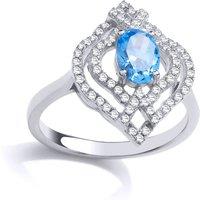 Jewelco London Women's Silver Light Blue Oval CZ Arabesque Clover Lantern Cluster Ring | Size: P