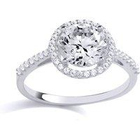 Jewelco London Women's 925 Sterling Silver CZ Round Halo Solitaire Engagement Ring in White | Size: N