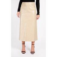 Little Mistress Women's Oatmeal Cracked PU Midaxi Skirt in Natural | Size: 18