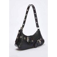 WOVCOR Women's Baguette Shoulder Bag With Belt-Buckle Hardware in Black