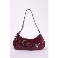 WOVCOR Women's Baguette Shoulder Bag With Belt-Buckle Hardware in Burgundy