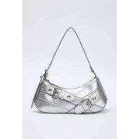 WOVCOR Women's Baguette Shoulder Bag With Belt-Buckle Hardware in Silver
