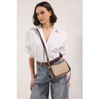 WOVCOR Women's Patterned Adjustable Strap Mini City Shoulder Bag in Beige