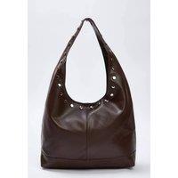 WOVCOR Women's Oval Medium Shoulder Bag With Stud Detail in Dark Brown