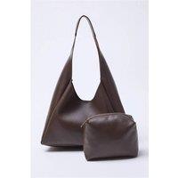 WOVCOR Women's Oval Shoulder Bag With Matching Pouch in Dark Brown