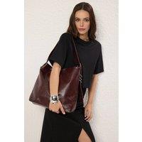 WOVCOR Women's Wrinkled Faux Leather Belt Buckle Pouch Shoulder Bag in Burgundy