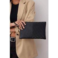 WOVCOR Women's Chevron Quilted Zip Closure Clutch Bag in Black
