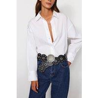 WOVCOR Women's Faux Leather Belt with Metal Disc Detail in Black