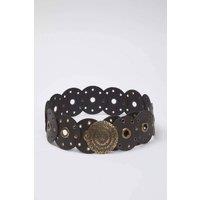 WOVCOR Women's Faux Leather Belt with Metal Disc Detail in Dark Brown