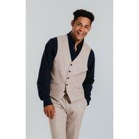 Dobell Men's Sand Slim Fit Linen Waistcoat in Brown | Size: Medium