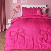 OHS Bow Quilted 7.5 Tog Coverless Duvet with Pillowcase Bedding Set in Bright Pink | Size: Double