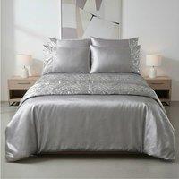 Snug City Shimmer Duvet Cover Set Luxury Bedding with Elegant Metallic Finish in Silver
