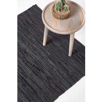 Homescapes Denver Leather Woven Rug in Black | Size: 90 cm x 150 cm