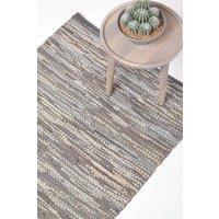 Homescapes Denver Leather Woven Rug in Grey | Size: 90 cm x 150 cm